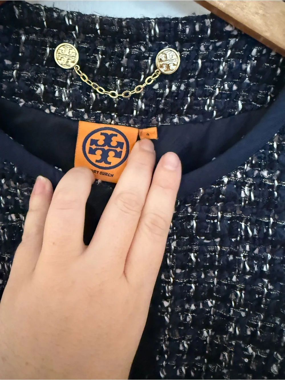 Tory Burch Annabelle Tweed Jacket with Gold Buttons